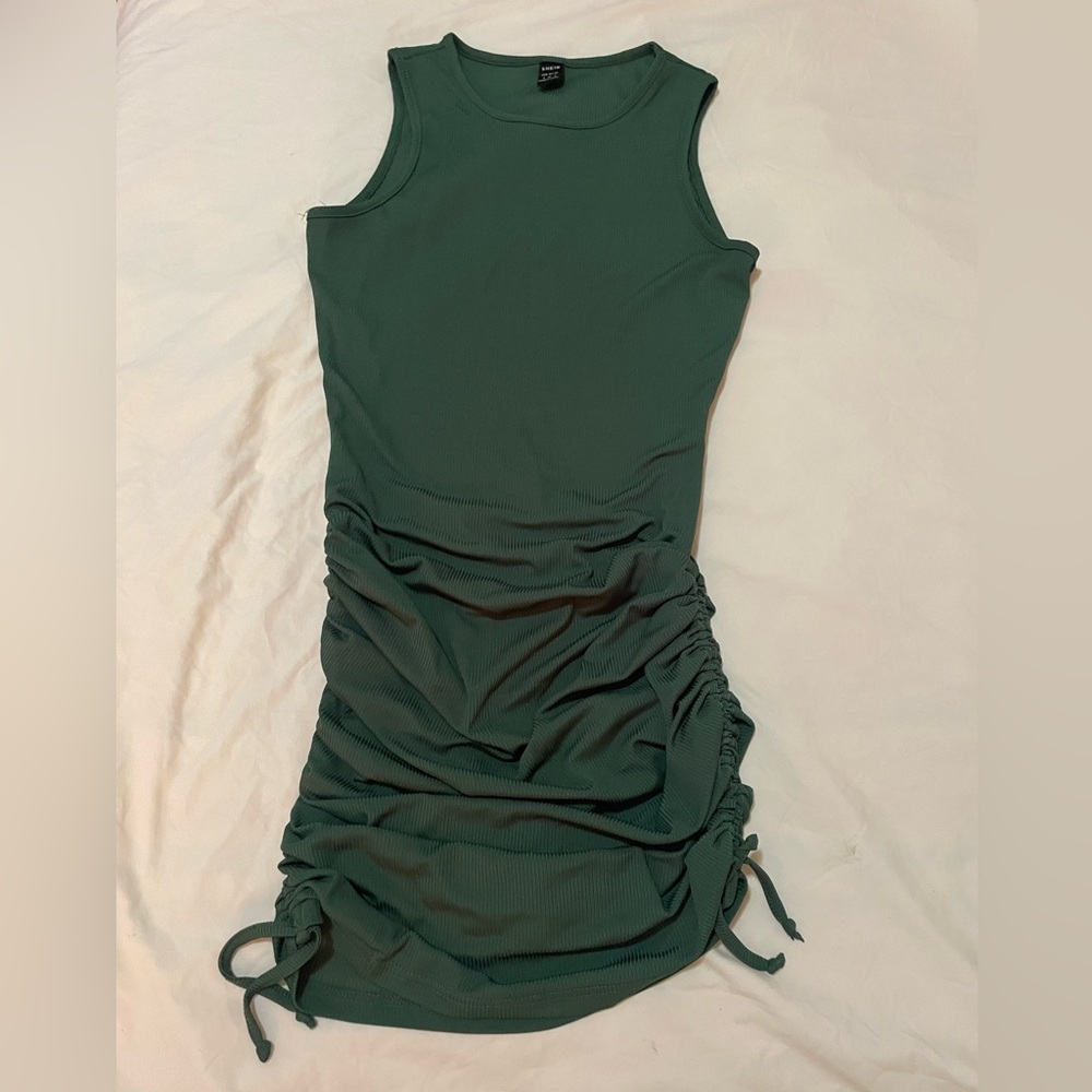 SHEIN Sleeveless Ruched Bodycon Dress - Dark Green Size S